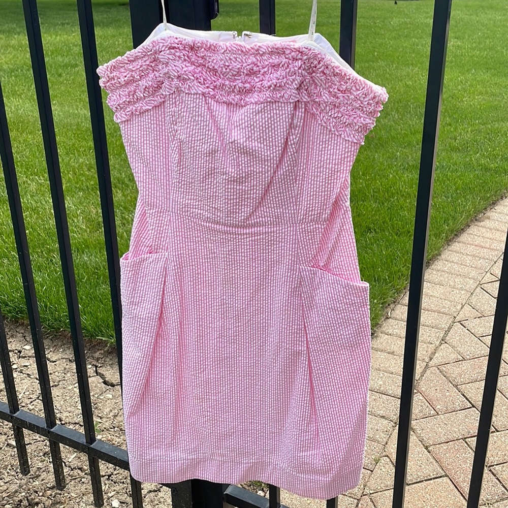 Lilly Pulitzer Pink Seersucker Strapless Dress